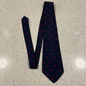 Vintage GEORGES CHANEL 100% Woven Silk Polka Navy and Red Tie Made in Canada